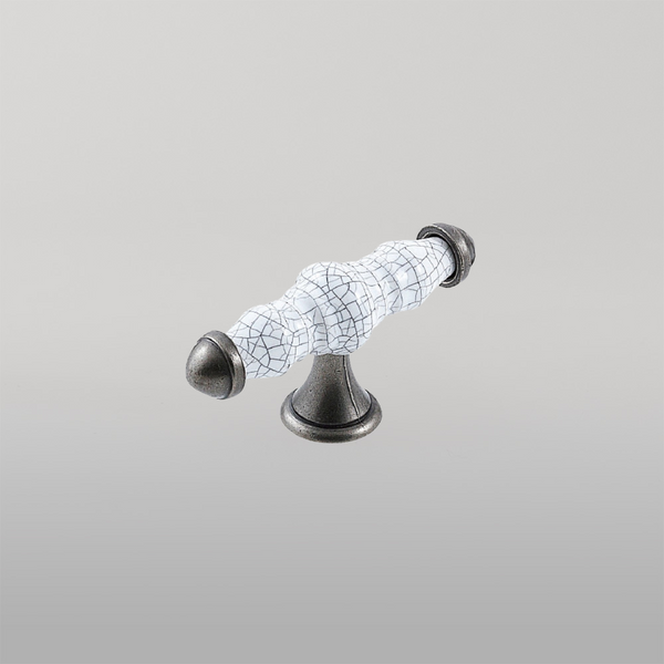 Momo Handles Momo Trianon T Knob 90mm White Crackle & Pewter
