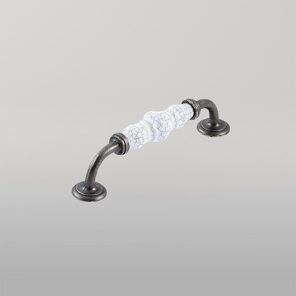 Momo Handles Momo Trianon D Handle 128mm White Crackle & Pewter