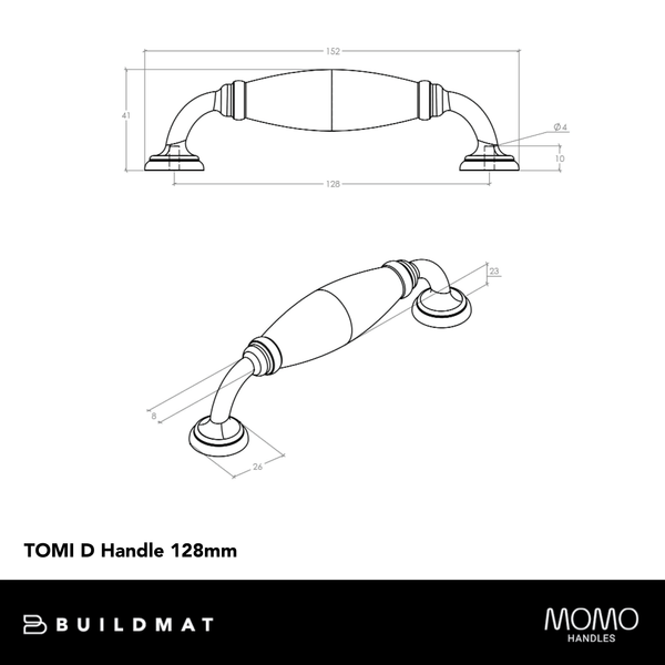 Momo Handles Momo Tomi D Handle 128mm Natural Iron