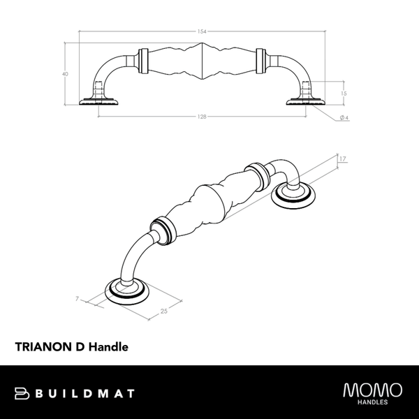 Momo Handles Momo Trianon D Handle 128mm White & Brushed Nickel