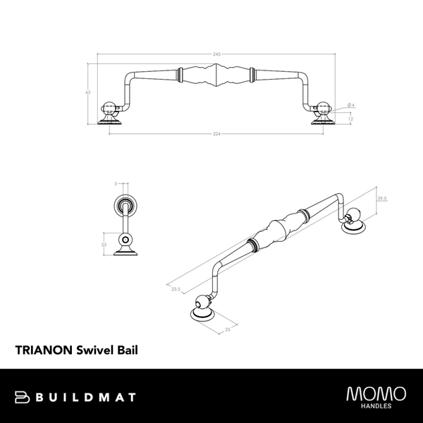 Momo Handles Momo Trianon Swivel Bail 224mm White Crackle & Pewter