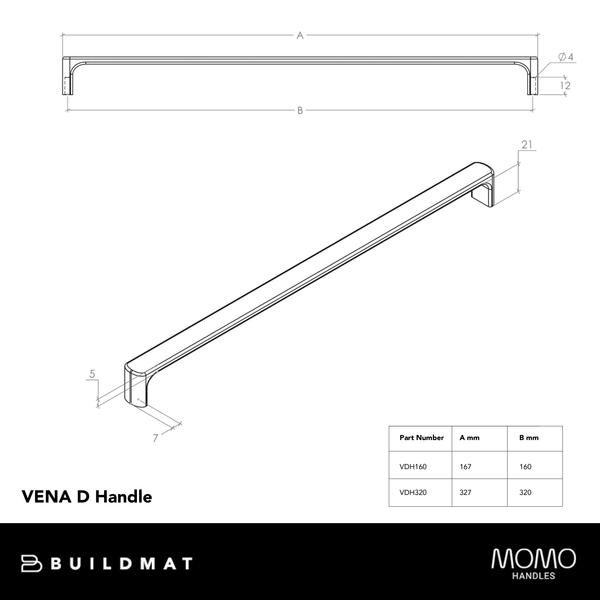 Momo Handles Momo Vena D Handle 320mm Brushed Satin Brass