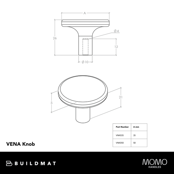 Momo Handles Momo Vena Knob 35mm Brushed Satin Brass