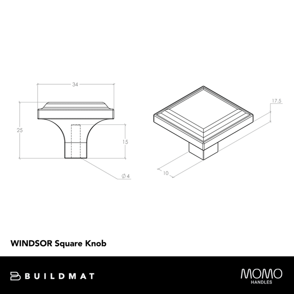 Momo Handles Momo Windsor Square Knob 34mm Pewter