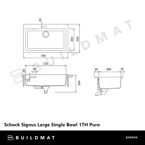 Schock Signus Large Single Bowl Sink 1 Tap Hole Puro Black