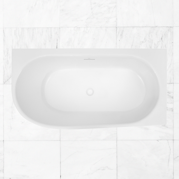 Decina 1700mm Natalia Back to Corner (Right Corner) Freestanding Bath with Overflow Gloss White