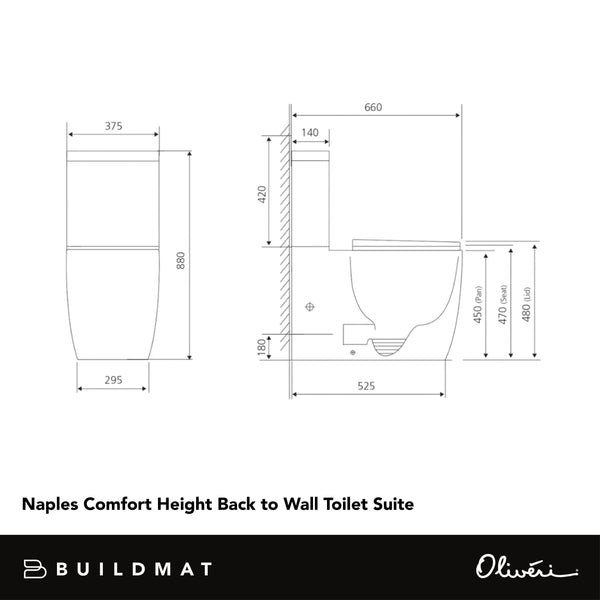 Oliveri Naples Comfort Height Back To Wall Toilet Suite White