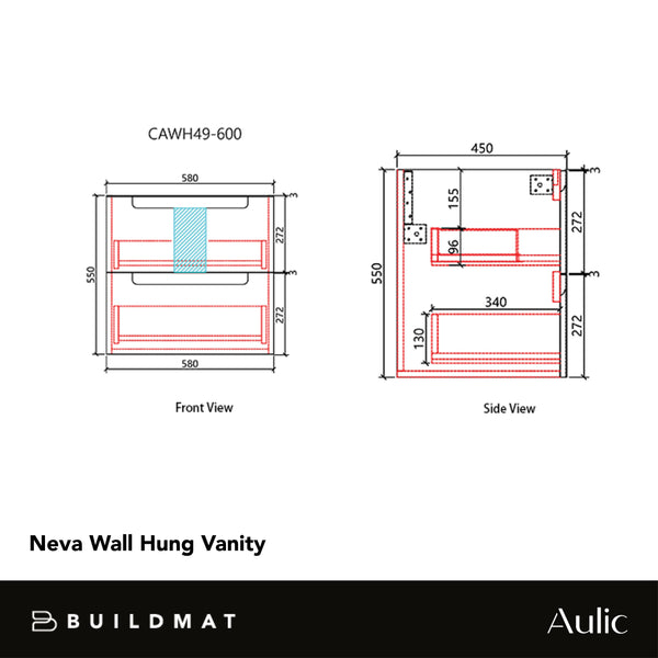 Aulic Neva 600mm Wall Hung Vanity