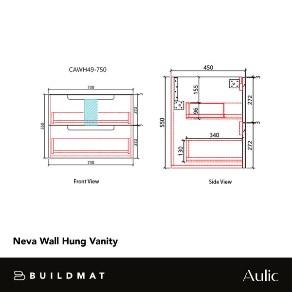 Aulic Neva 750mm Wall Hung Vanity