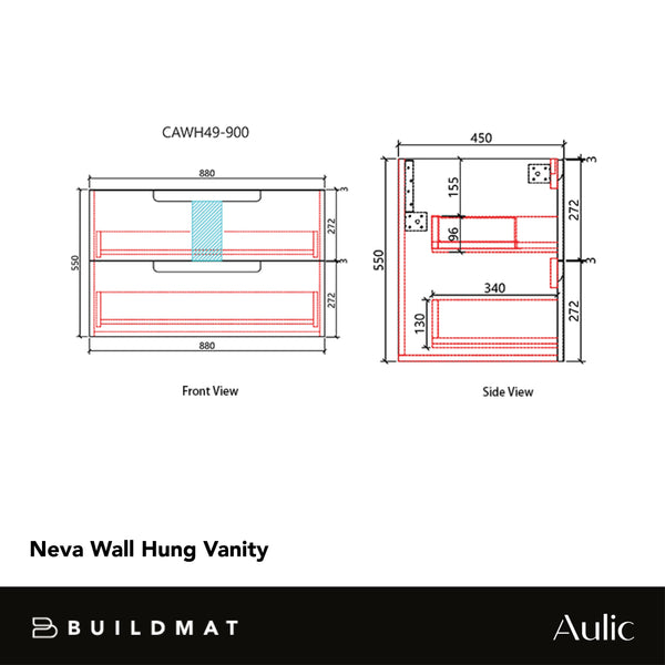 Aulic Neva 900mm Wall Hung Vanity