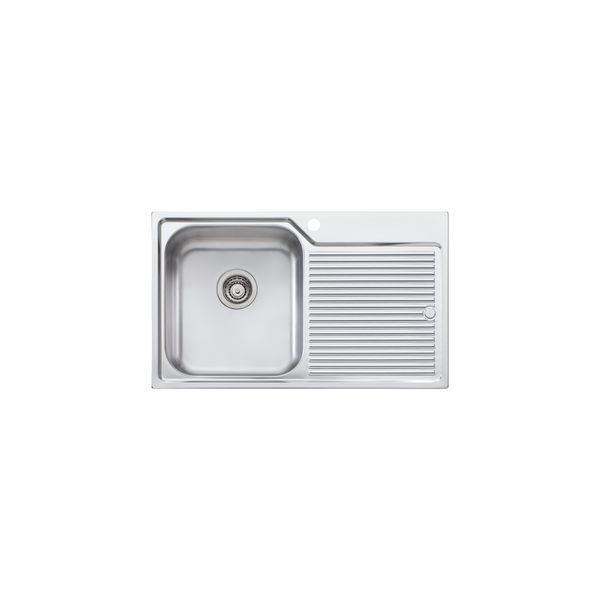 Oliveri Nu-Petite Single Bowl Topmount Sink With Right Drainboard Stainless Steel