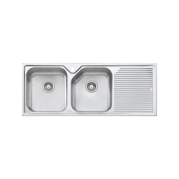 Oliveri Nu-Petite Double Bowl Topmount Sink With Right Drainboard Stainless Steel