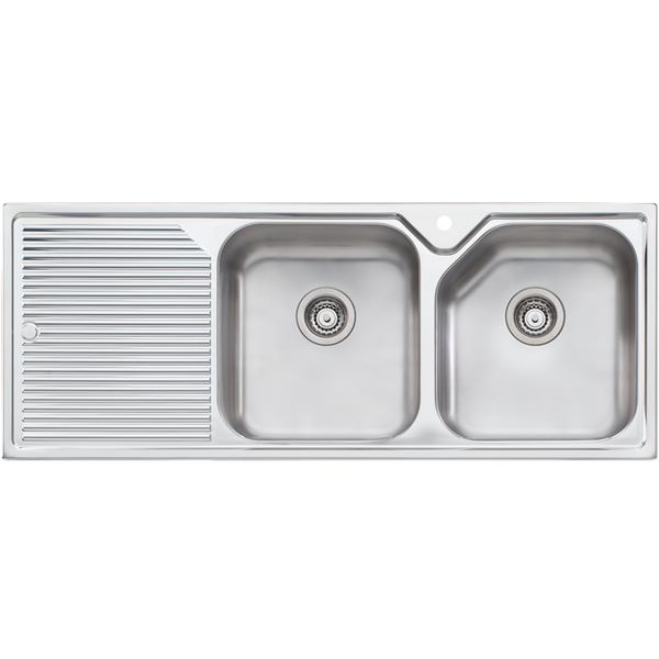 Oliveri Nu-Petite Double Bowl Topmount Sink With Left Drainboard Stainless Steel