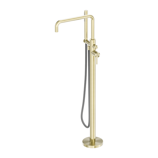 Nero Zen Freestanding Bath Mixer With Outdoor Shower Hose Brushed Gold