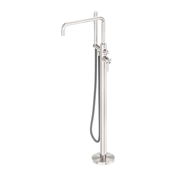 Nero Zen Freestanding Bath Mixer With Outdoor Shower Hose Brushed Nickel