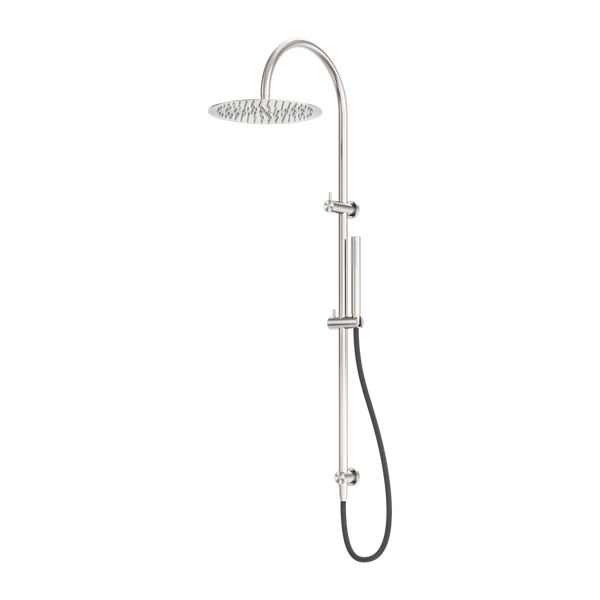 Nero Zen Twin Shower With Outdoor Shower Hose Brushed Nickel