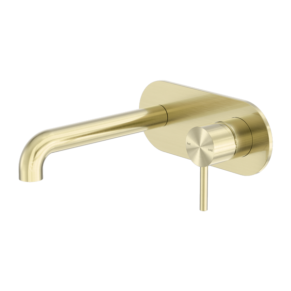 Nero Zen Wall Basin/Bath Mixer 185mm Spout Brushed Gold