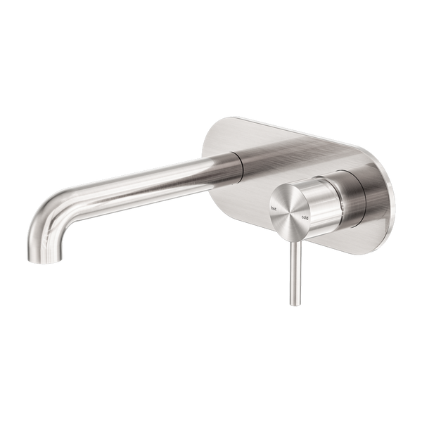 Nero Zen Wall Basin/Bath Mixer 185mm Spout Brushed Nickel