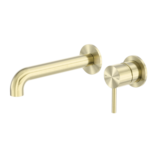 Nero Zen Wall Basin/Bath Mixer Separate Back Plate 185mm Spout Brushed Gold