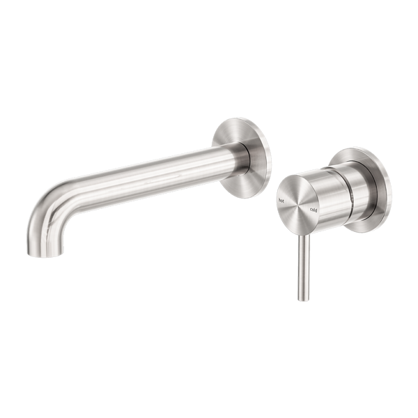 Nero Zen Wall Basin/Bath Mixer Separate Back Plate 185mm Spout Brushed Nickel