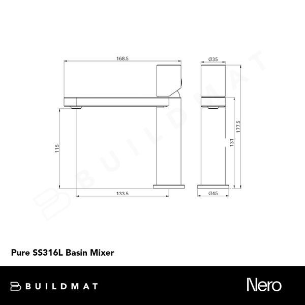 Nero Pure SS316L Basin Mixer Brushed Nickel