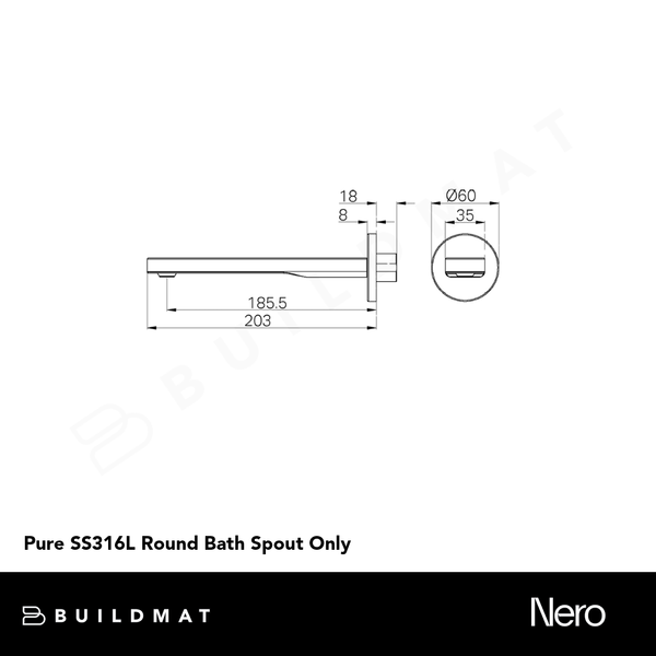 Nero Pure SS316L Round Bath Spout Only Brushed Nickel