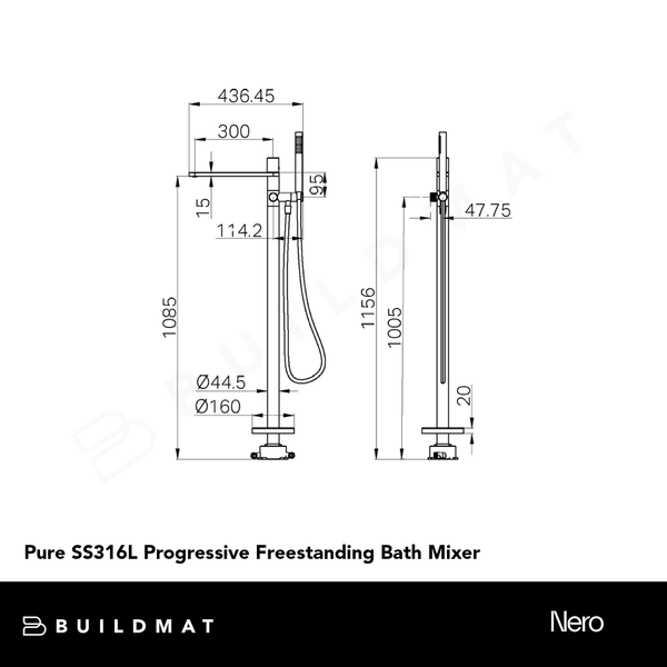 Nero Pure SS316L Progressive Freestanding Bath Mixer Graphite