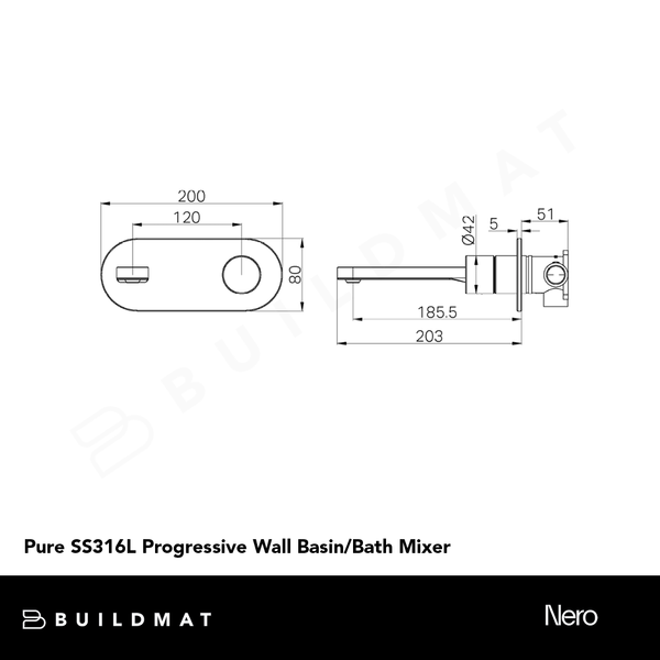 Nero Pure SS316L Progressive Wall Basin/Bath Mixer Brushed Bronze