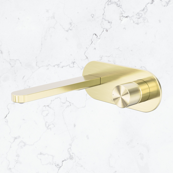 Nero Pure SS316L Progressive Wall Basin/Bath Mixer Brushed Gold