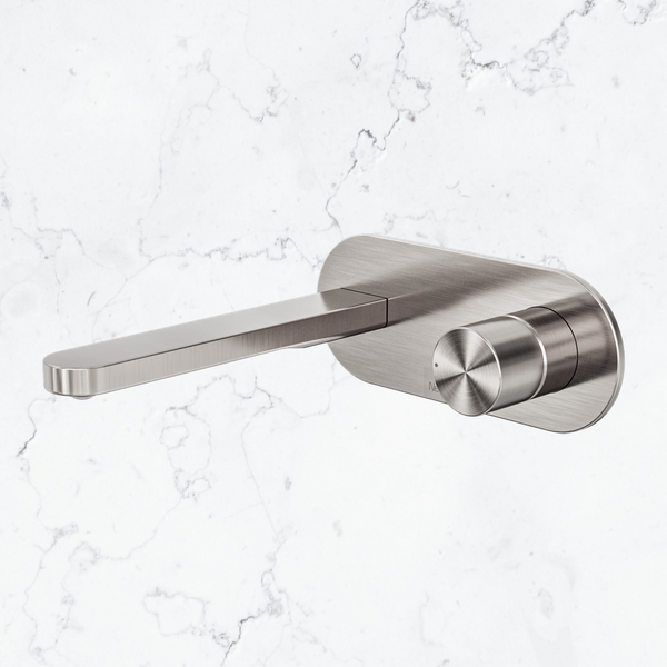 Nero Pure SS316L Progressive Wall Basin/Bath Mixer Brushed Nickel