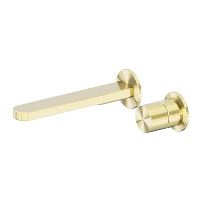 Nero Pure SS316L Progressive Wall Basin/Bath Mixer Separate Back Plate Brushed Gold