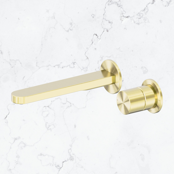 Nero Pure SS316L Progressive Wall Basin/Bath Mixer Separate Back Plate Brushed Gold