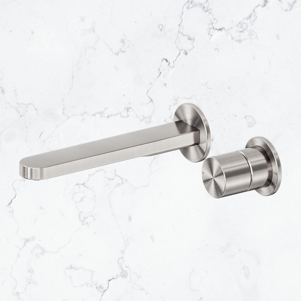 Nero Pure SS316L Progressive Wall Basin/Bath Mixer Separate Back Plate Brushed Nickel