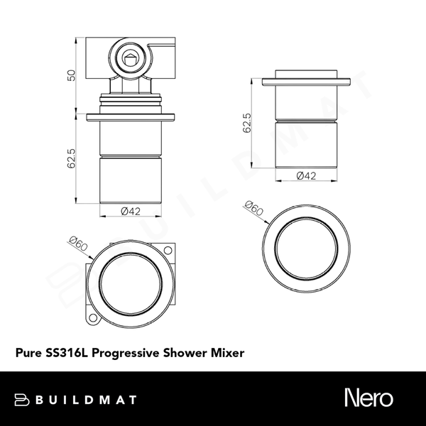 Nero Pure SS316L Progressive Shower Mixer Brushed Nickel