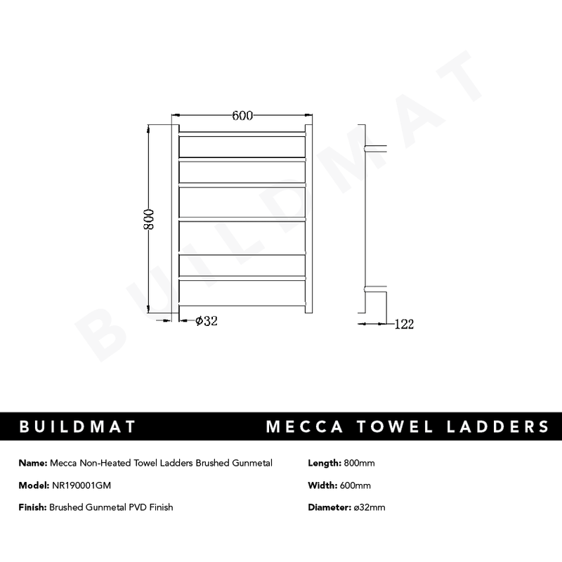 Mecca Non Heated Towel Ladders Brushed Gunmetal