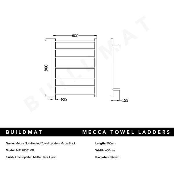 Nero Mecca Non Heated Towel Ladders Matte Black