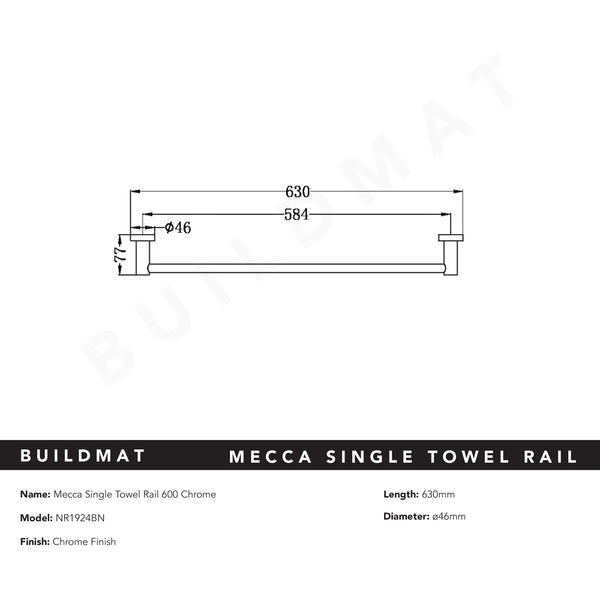 Nero Mecca Single Towel Rail 600mm Chrome