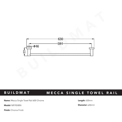 Mecca Single Towel Rail 600mm Chrome