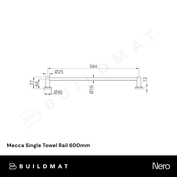 Nero Mecca Single Towel Rail 600mm Tumbled Antique Brass