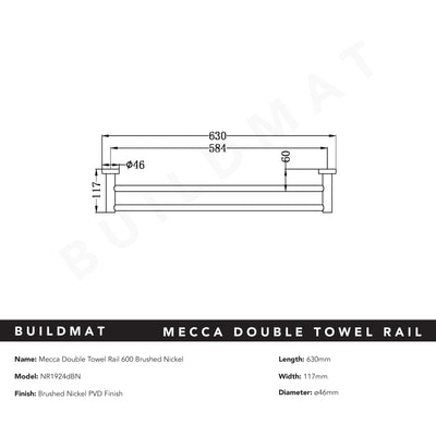 Mecca Double Towel Rail 600mm Brushed Nickel