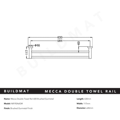 Mecca Double Towel Rail 600mm Brushed Gunmetal