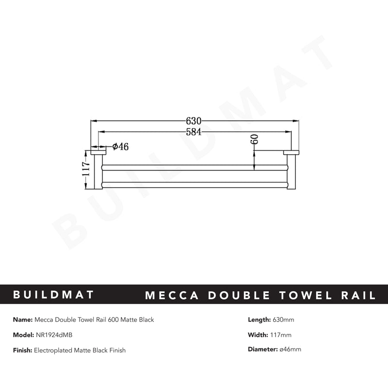 Mecca Double Towel Rail 600mm Matte Black