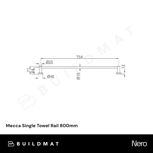 Nero Mecca Single Towel Rail 800mm Tumbled Antique Brass