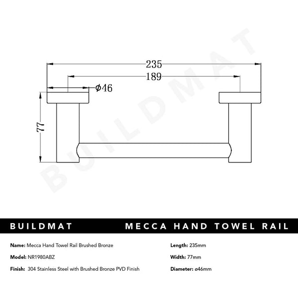 Nero Mecca Hand Towel Rail Brushed Bronze