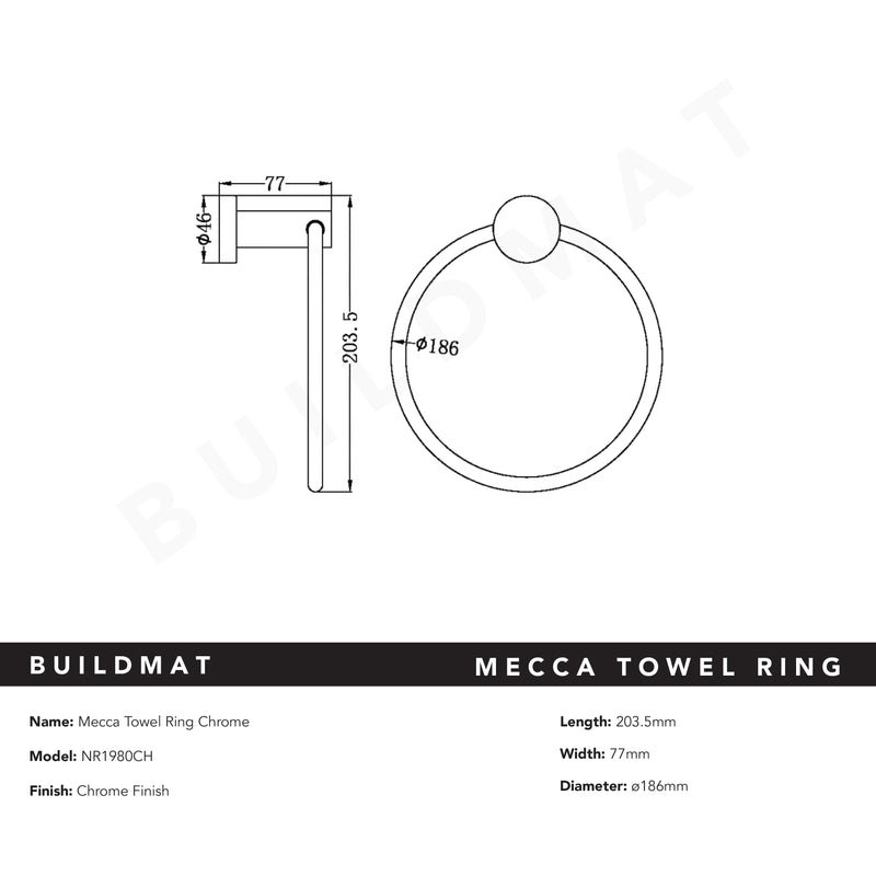 Mecca Hand Towel Ring Chrome