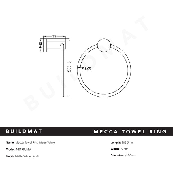 Nero Mecca Hand Towel Ring Matte White