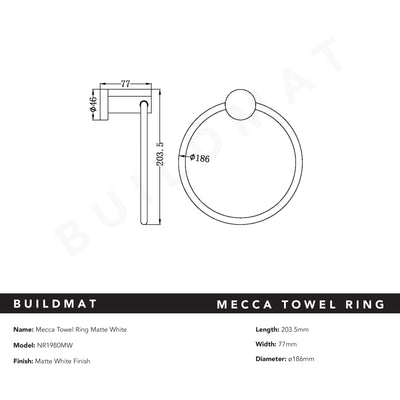 Mecca Hand Towel Ring Matte White