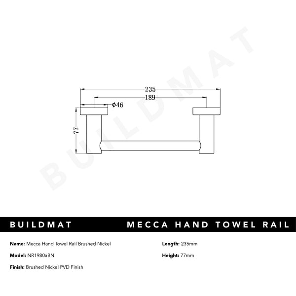Nero Mecca Hand Towel Rail Brushed Nickel