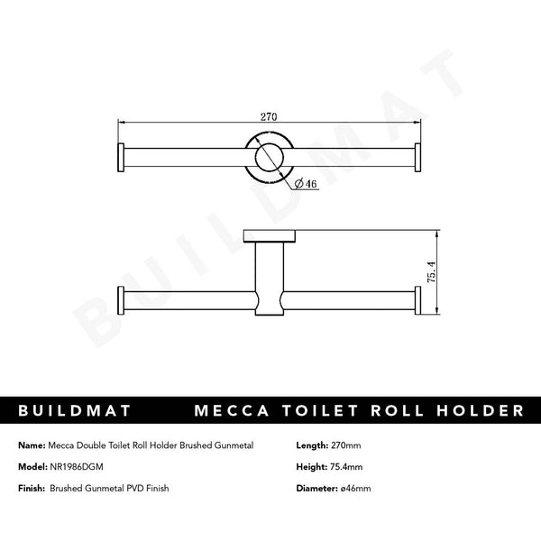 Nero Mecca Double Toilet Roll Holder Brushed Gunmetal