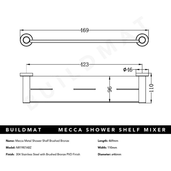 Nero Mecca Metal Shower Shelf Brushed Bronze
